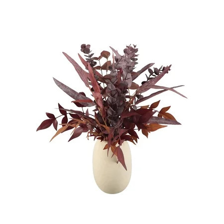 Better Homes and Gardens 17.5"H Artificial Fall Leaves & Euc Mix in 7"H Cream Ceramic Vase Made for Tabletops - 1.76 lbs | Walmart (US)