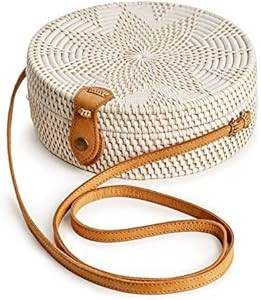 Rattan Bags for Women - Handmade Wicker Woven Purse Handbag Circle Boho Bag Bali | Amazon (US)