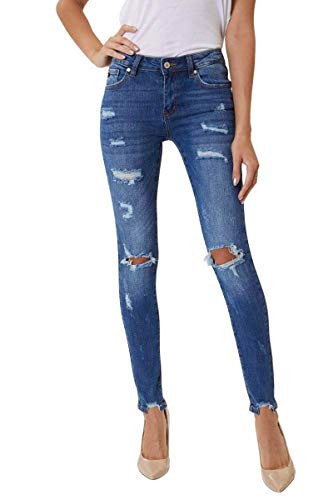 Kan Can Women's Mid Rise Super Skinny Jeans - Distressed - KC5055 D 0/23 | Amazon (US)