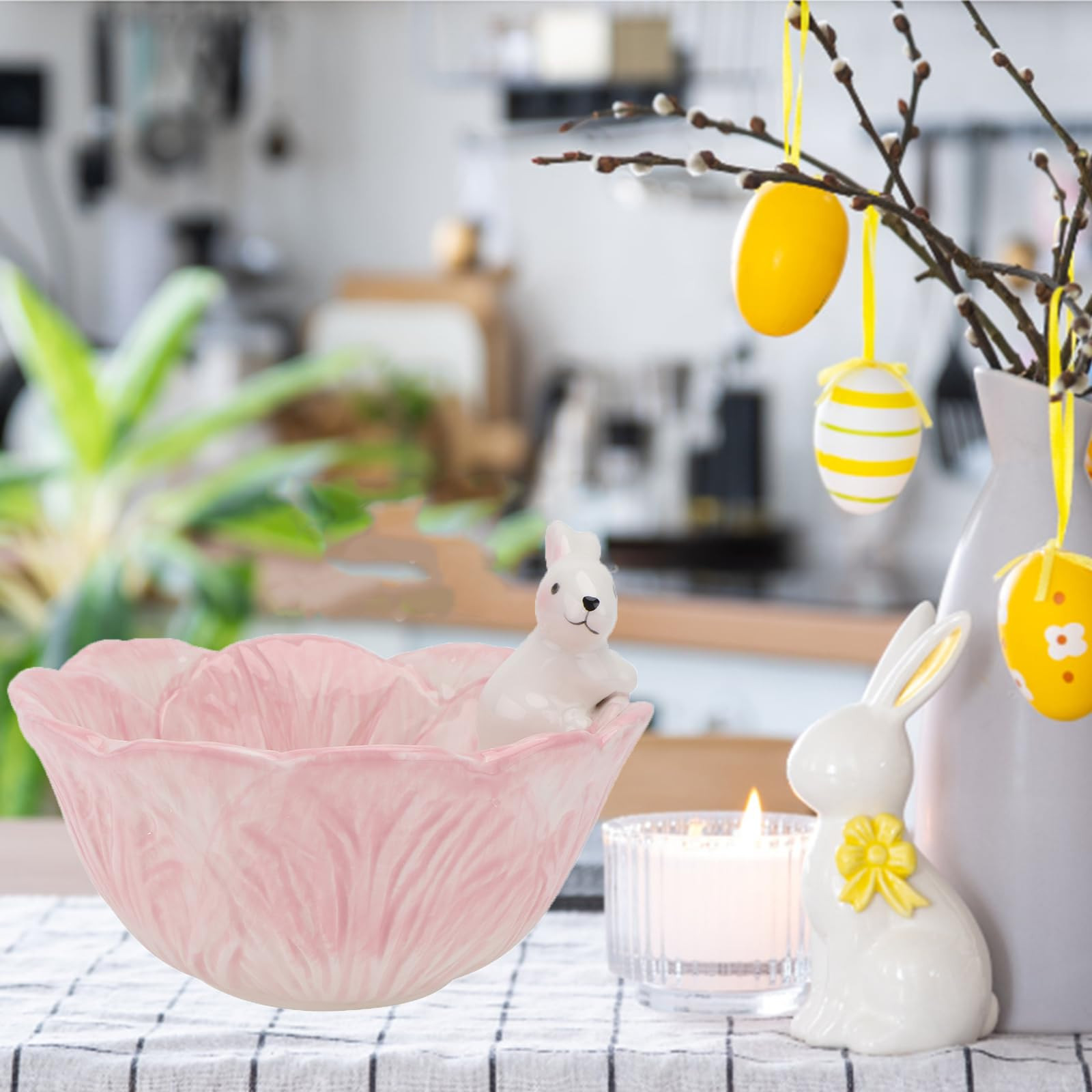 Ceramic Easter Bowl, Bunny Candy Dish, Green Cabbage Shaped Cute Bowl, Easter Serving Bowl for Fr... | Amazon (US)