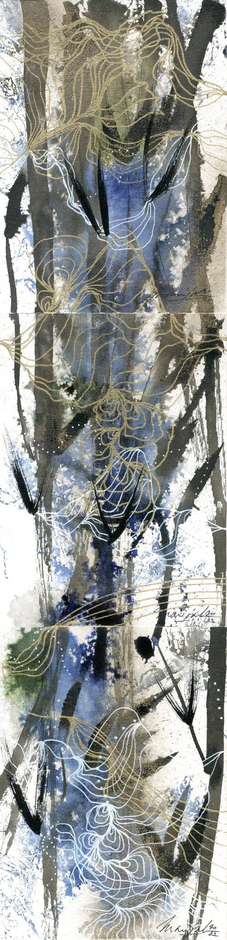 "Triptych Little Blue Bamboos" Drawing | Saatchi Art 