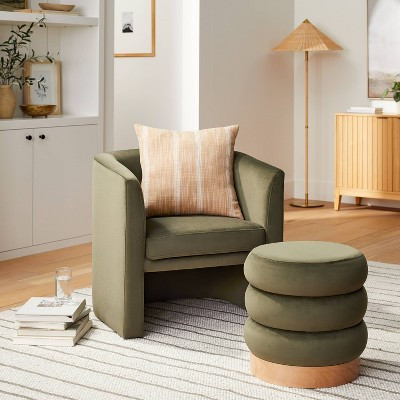 Vernon Upholstered Barrel Accent Chair Olive Velvet - Threshold™ designed with Studio McGee | Target