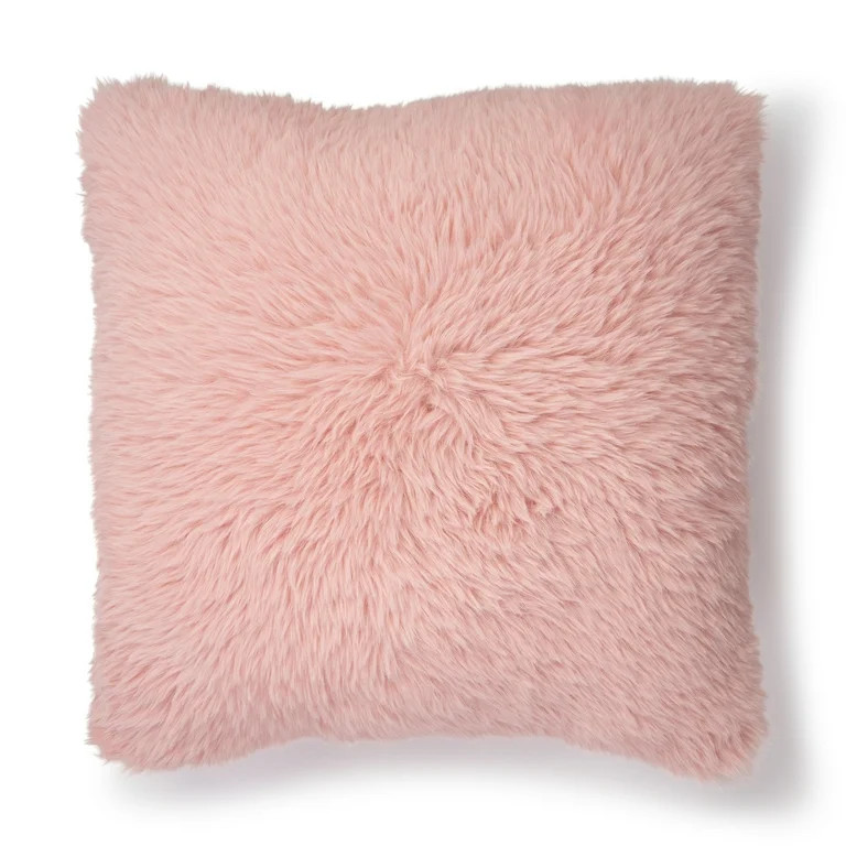 Mainstays Square, High Pile, Faux Rabbit Fur,  Decorative Pillow, 17" x 17", Pink, 1 per Pack | Walmart (US)