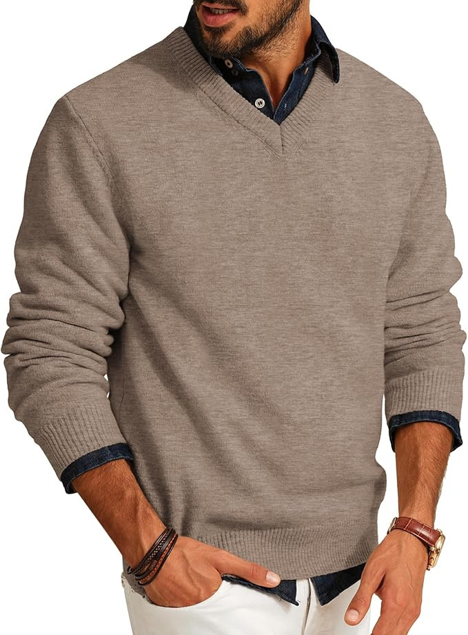 PJ PAUL JONES Mens V Neck Pullover Lightweight Wool Blend Long Sleeve Knit Sweater | Amazon (US)