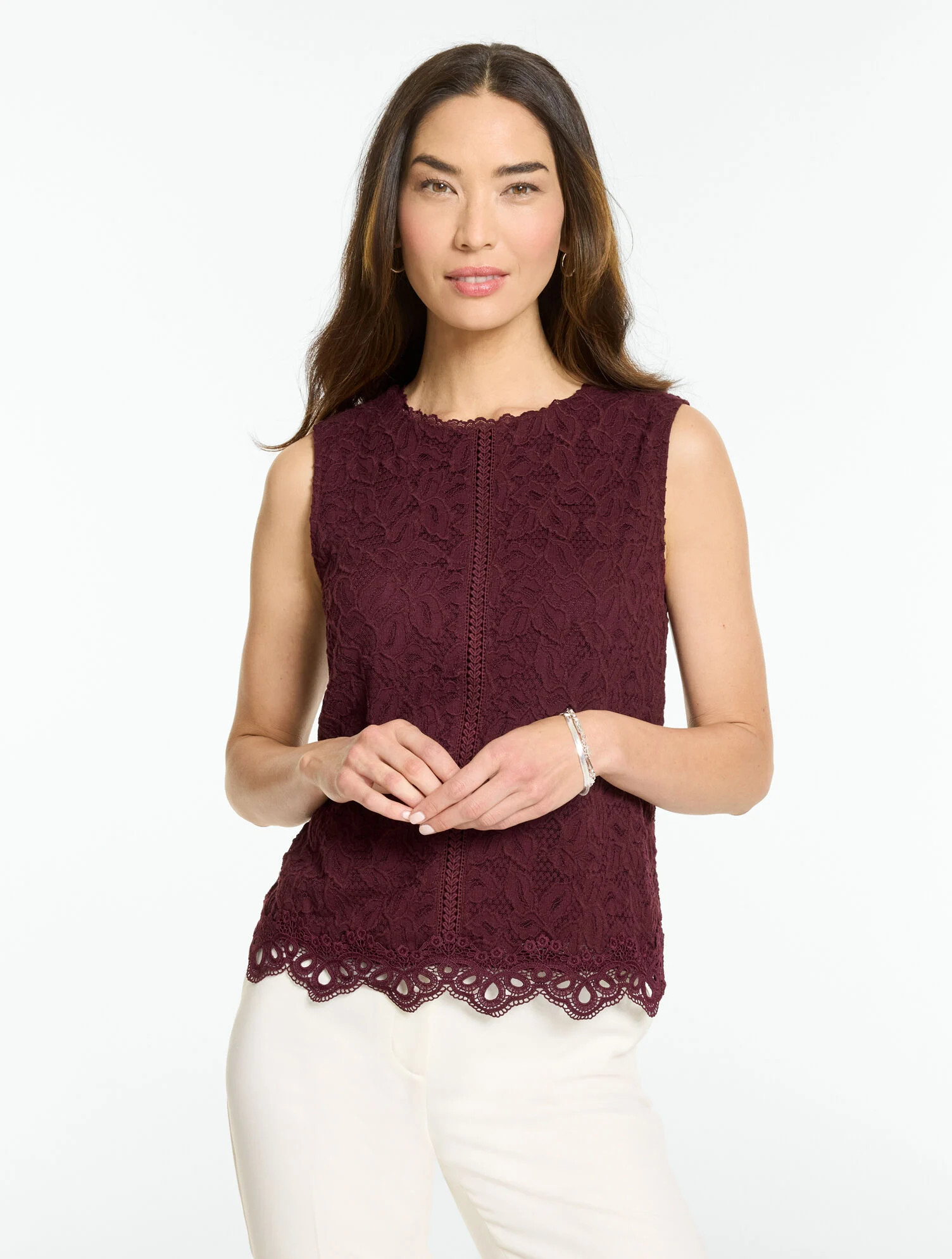 Sleeveless Stretch Lace Knit Top | Talbots