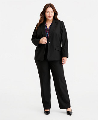Plus Size One-Button Blazer & Mid-Rise Straight Leg Pants | Macy's