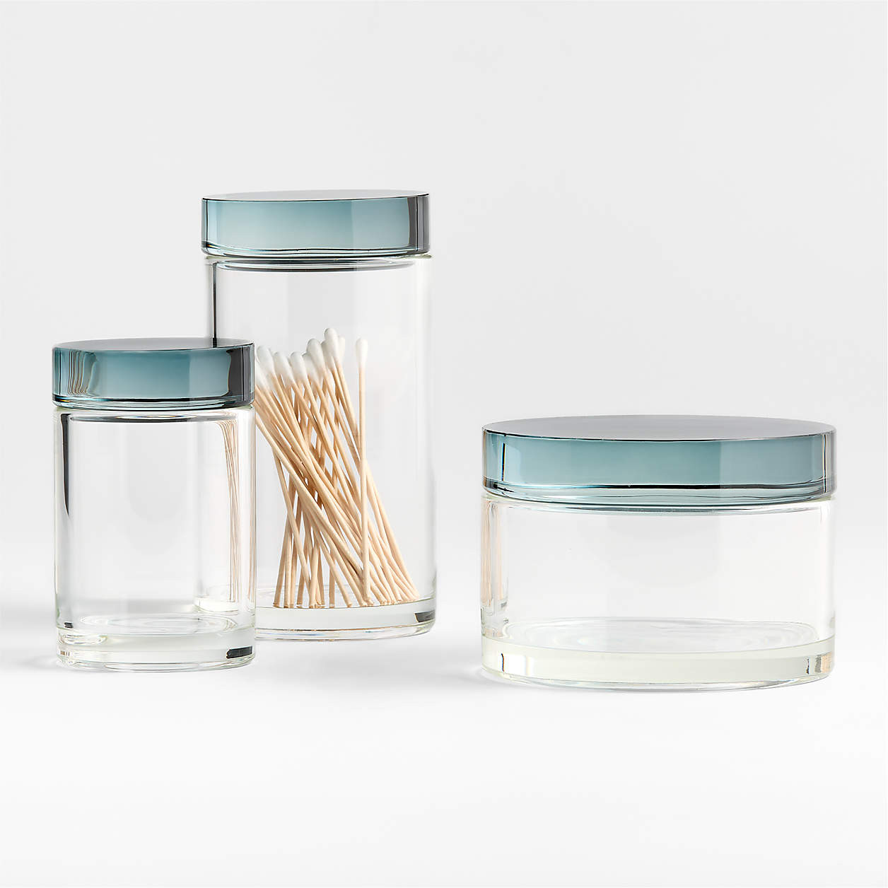 Astoria Medium Clear Glass Bathroom Canister + Reviews | Crate & Barrel | Crate & Barrel