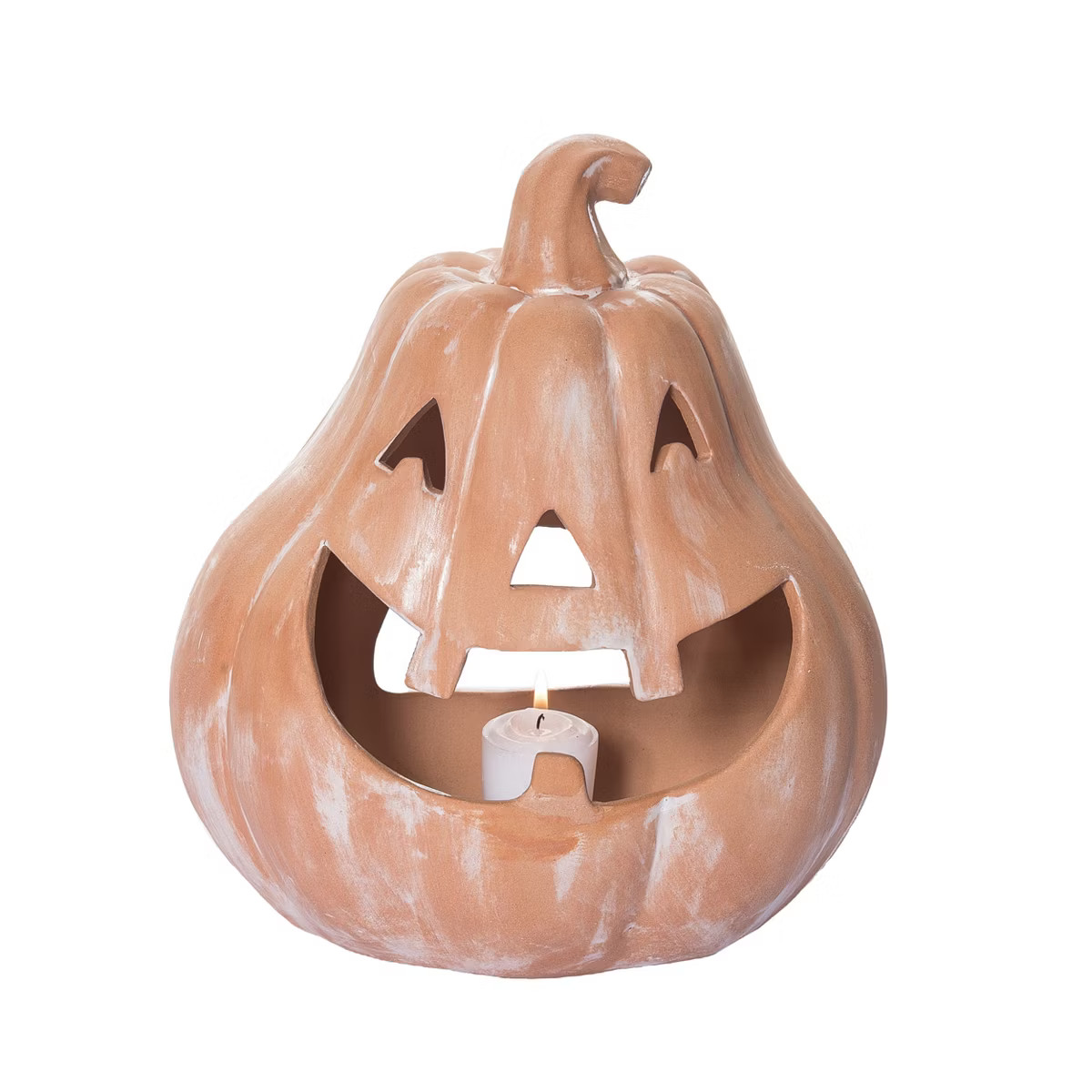 Transpac Ceramic 11.25 in. Orange Halloween Pumpkin Candle Holder | Target
