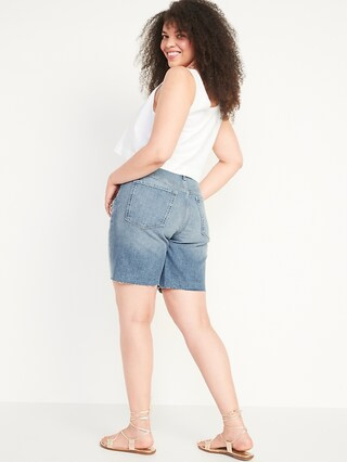 High-Waisted Button-Fly O.G. Straight Distressed Cut-Off Jean Shorts for Women -- 9-inch inseam | Old Navy (US)