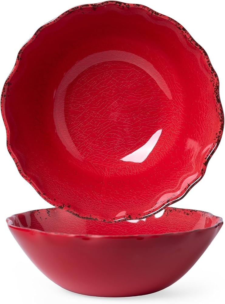 LEHAHA Rustic Crackle Melamine Serving Bowls, 130 OZ and 12 inches Waved Rim Salad Bowl,Unbreakab... | Amazon (US)