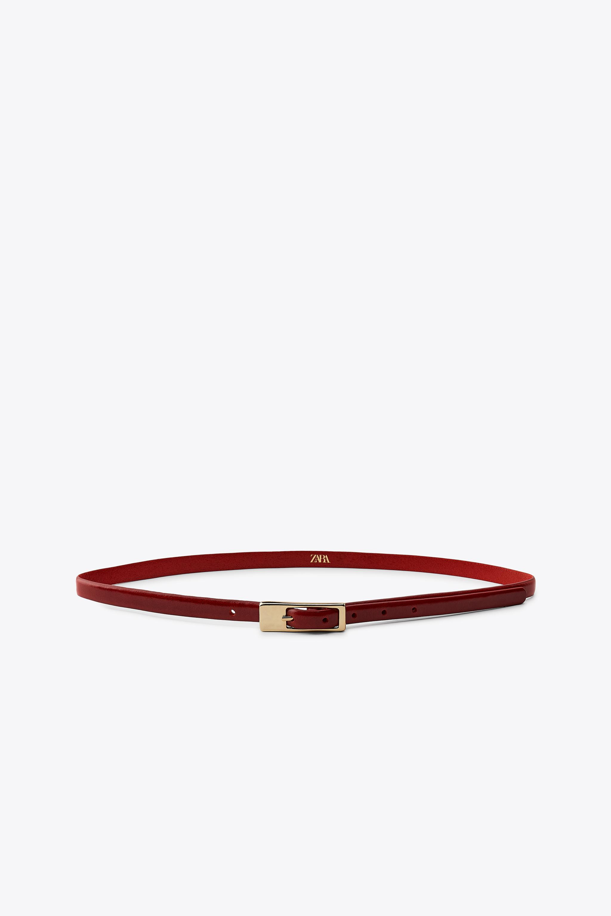 Smooth 1.5 cm wide leather belt. Rectangular metal buckle. | Zara US