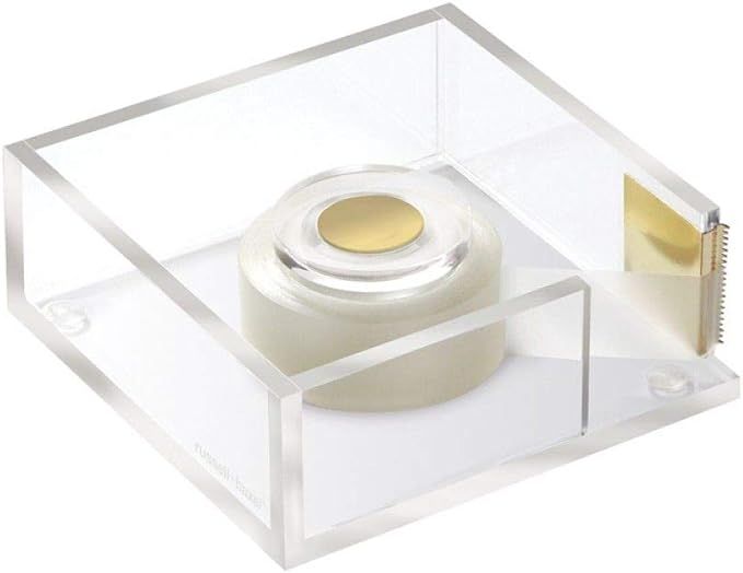 russell+hazel Acrylic Bloc Tape Dispenser, Clear, 4” x 4” x 1.5”, Gold, (32025) | Amazon (US)