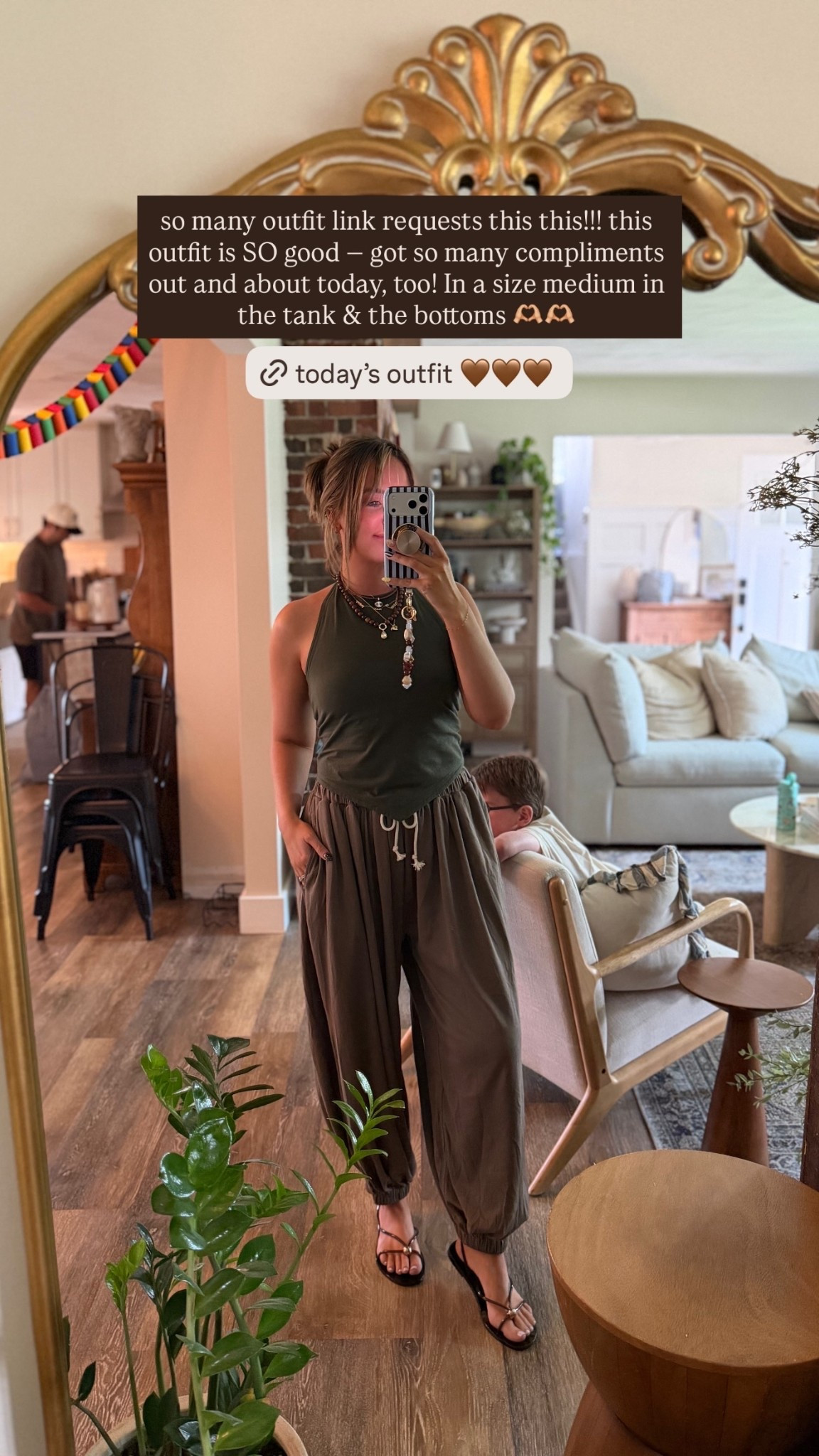 so many outfit link requests this this!!! this outfit is SO good — got so many compliments out and about today, too! In a size medium in the tank & the bottoms 🫶🏼🫶🏼 @aerie @dolcevita @mooslover.pr