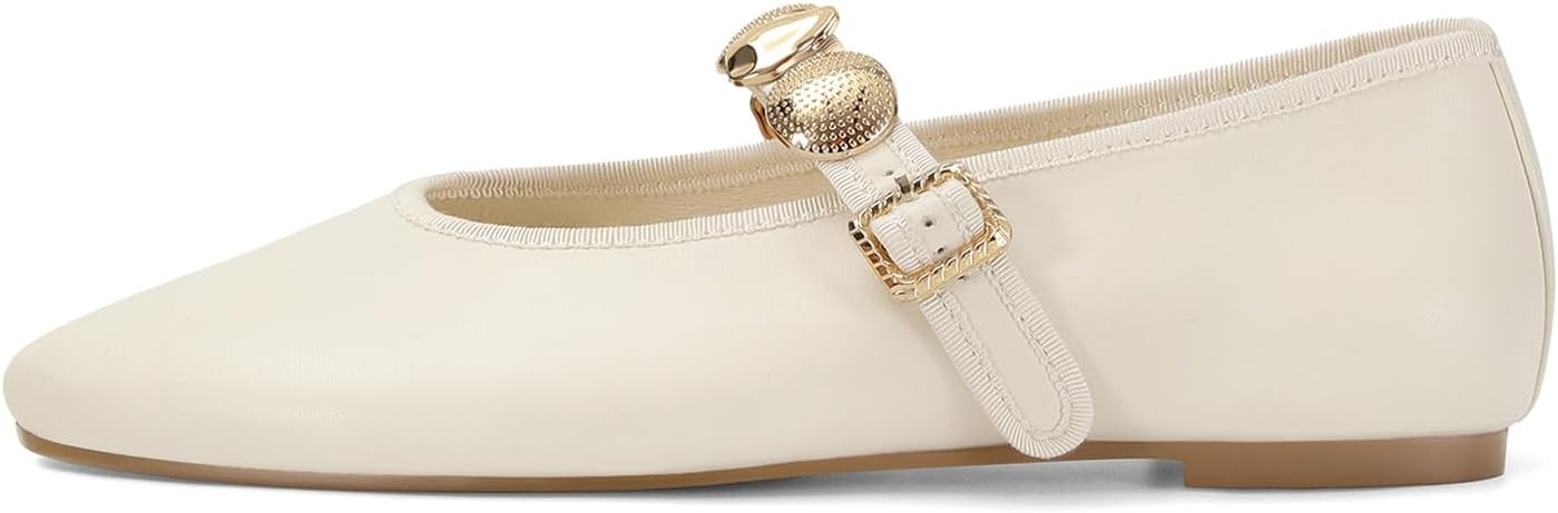 DOEYG Studded Ballet Flats Shoes for Women Round Toe Mary Jane Flats Buckle Strap Dressy Comforta... | Amazon (US)