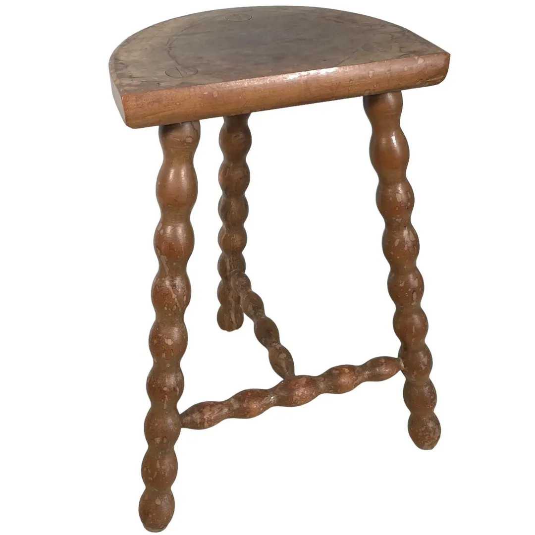 Vintage French Tripod Stool Chair Seat Wooden Milking Kitchen D Shaped Seat Braced Bobbin Leg Res... | Etsy (US)