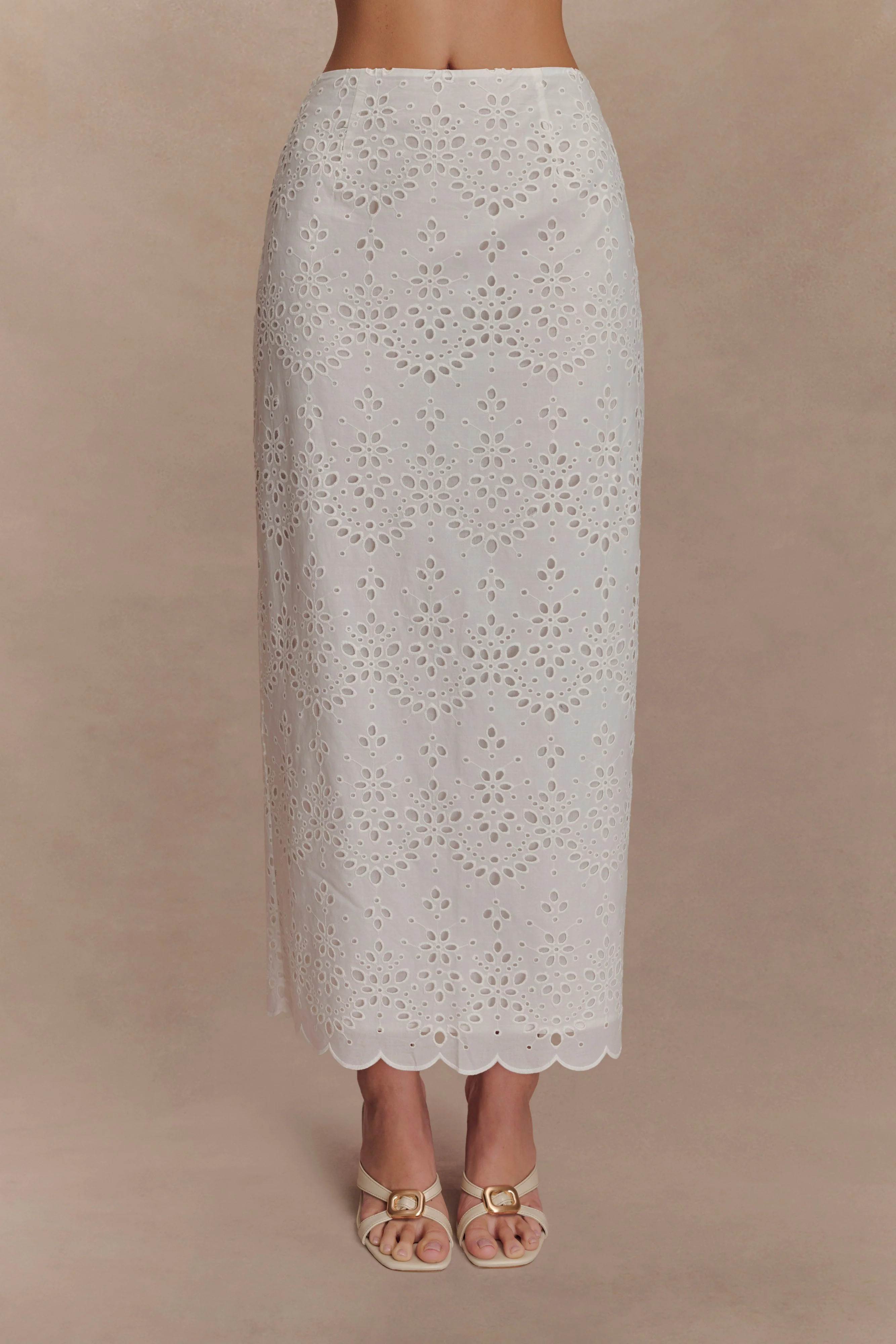 Kensley Broderie Midi Skirt - White | Meshki (APAC)