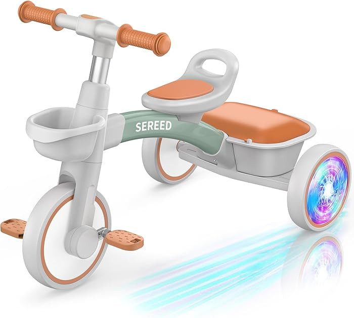 SEREED Colorful Lighting Toddler Tricycle for 2-5 Years Old Boys Girls, Adjustable Seat&Handlebar... | Amazon (US)