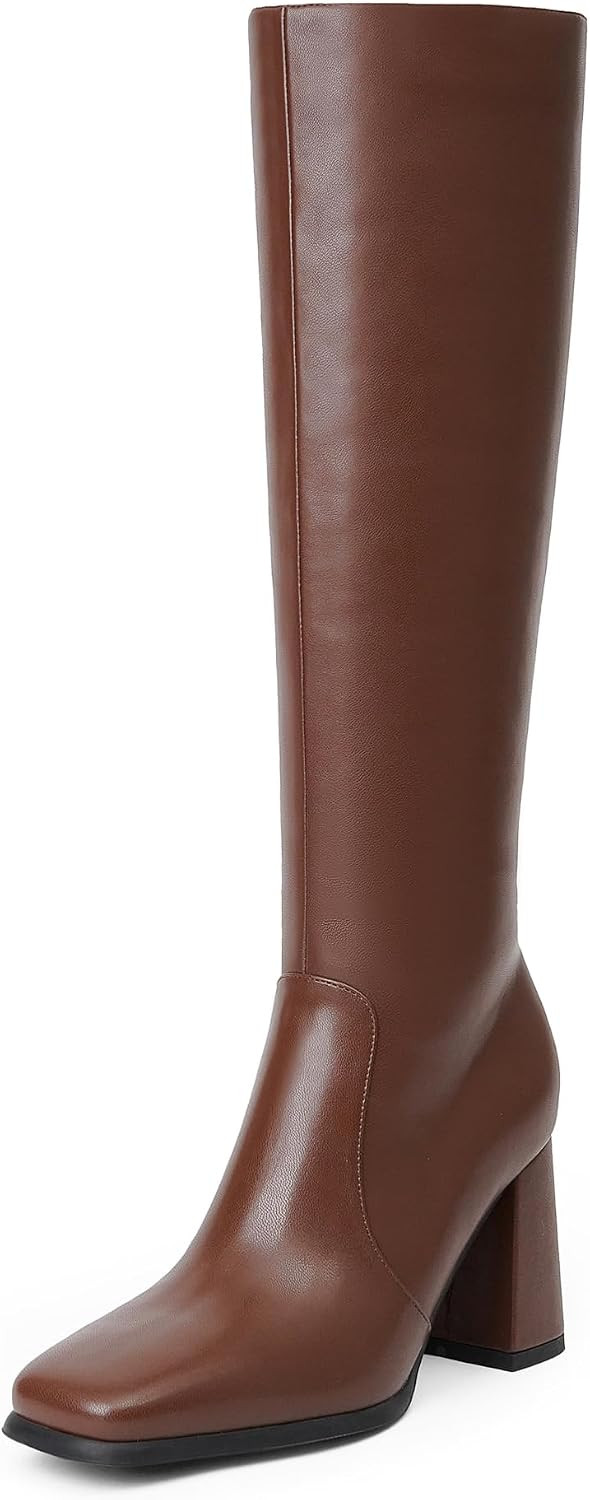 Knee High Boots Women Square Toe Chunky Heel Fashion Tall Boots | Amazon (US)