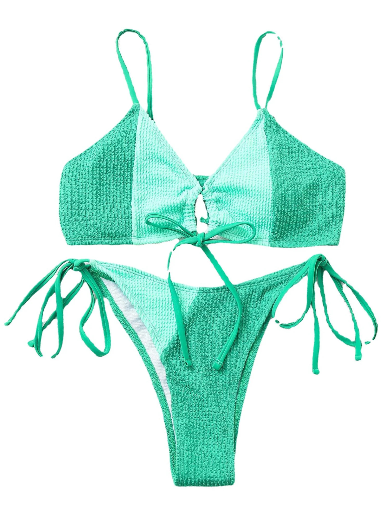 'Kerry' Bicolor Hallow Out Tied Bikini | Goodnight Macaroon