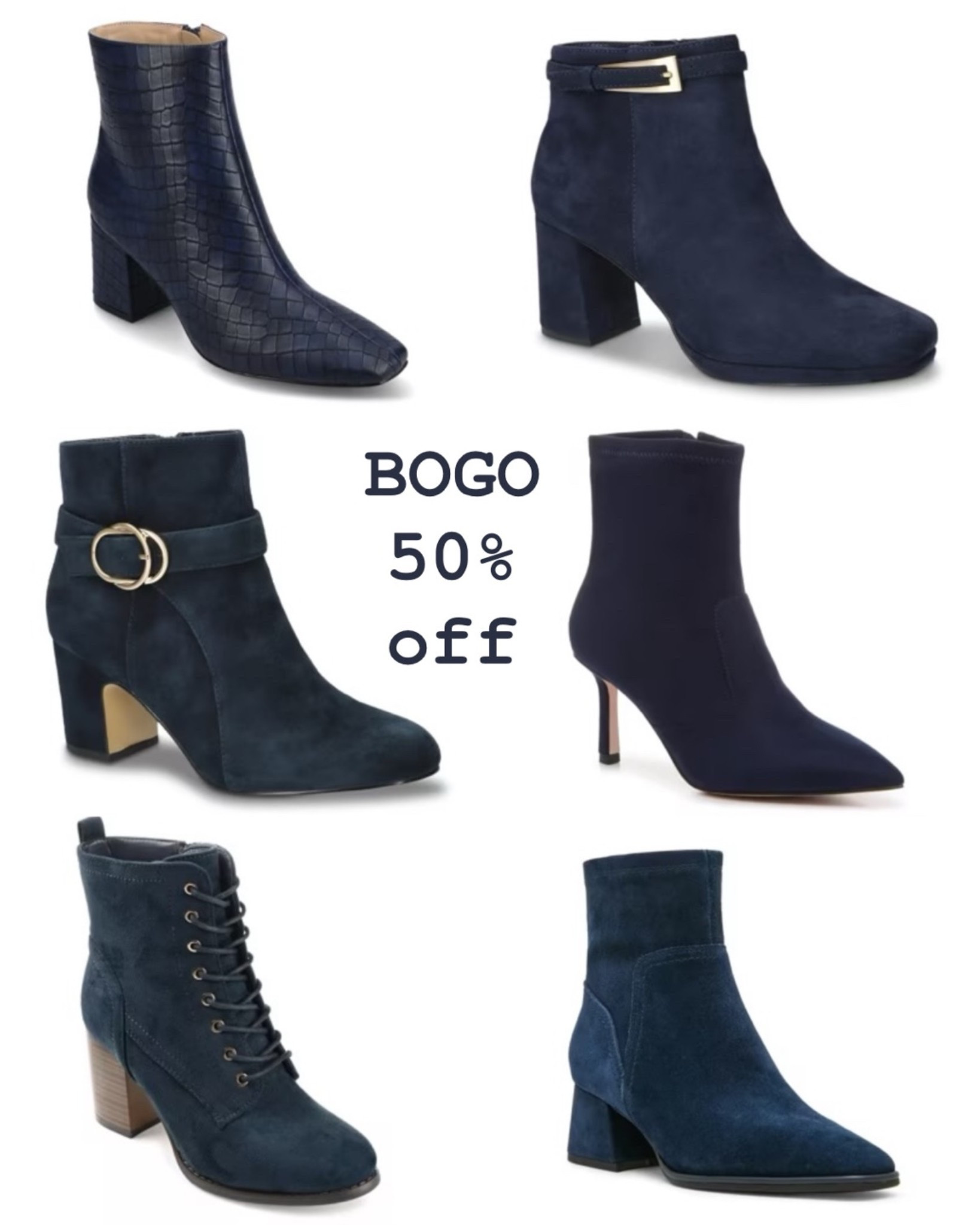 Navy blue booties including heeled booties, buckles, block heel. All buy one get one 50% off this weekend.

#LTKSeasonal #LTKSaleAlert #LTKWorkwear