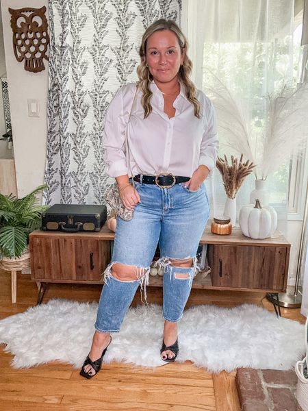 Petal and Pup buttons down satin top size large plenty of room for a larger bust 
Jeans size 12 x short 
Shoes run tts and so comfy! 
Use code SHELLI20 site wide at Petal & Pup for 20% off


#LTKmidsize #LTKstyletip #LTKover40