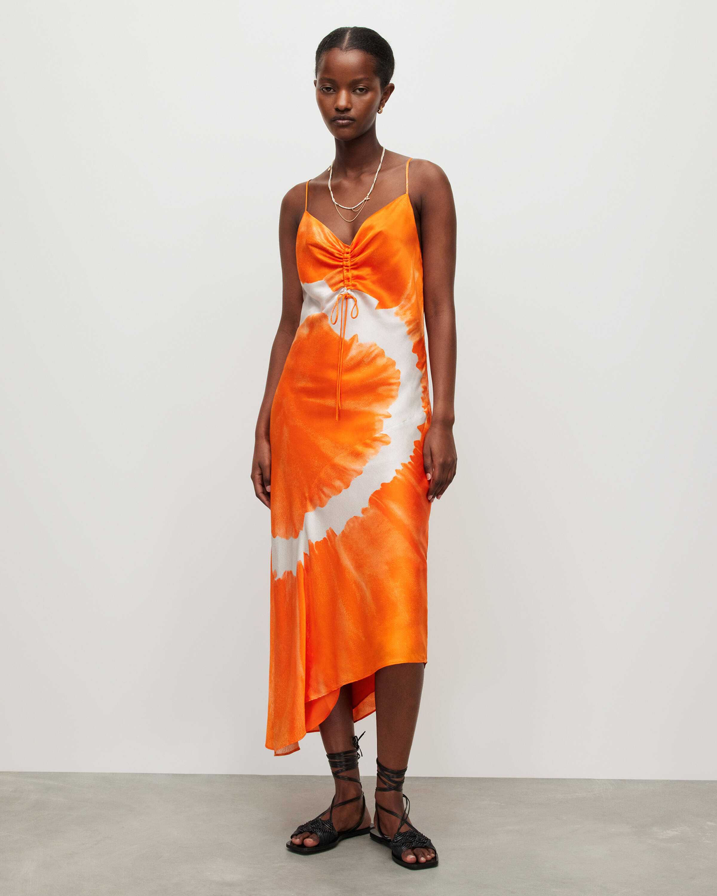 Alexia Silk Blend Mariana Midi Dress ORANGE TIEDYE | ALLSAINTS US | AllSaints US