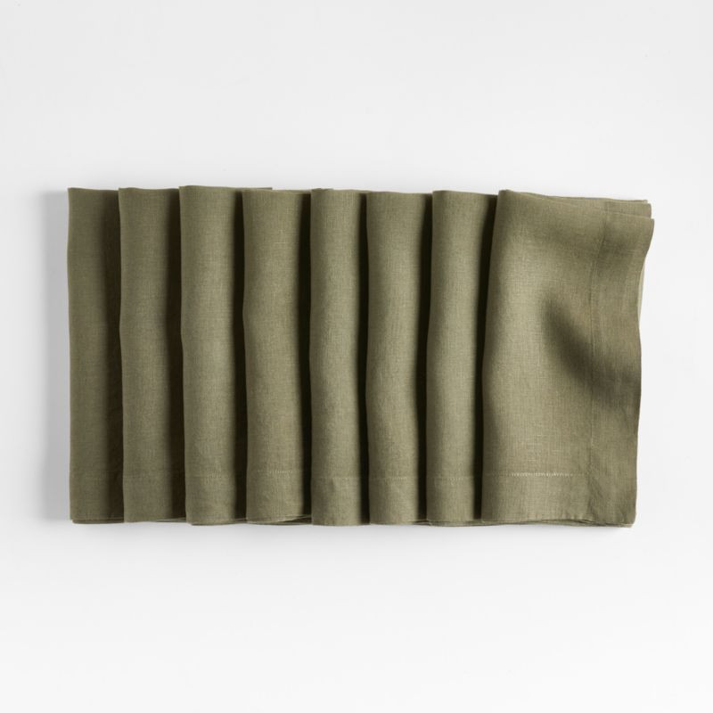 Marin Desert Green European Flax -Certified Linen Napkins, Set of 8 + Reviews | Crate & Barrel | Crate & Barrel