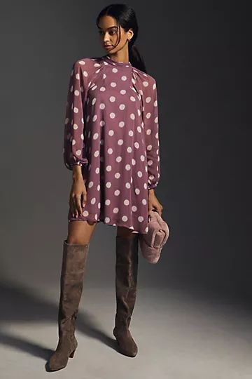 Maeve Long-Sleeve Sheer Mini Dress | Anthropologie (US)