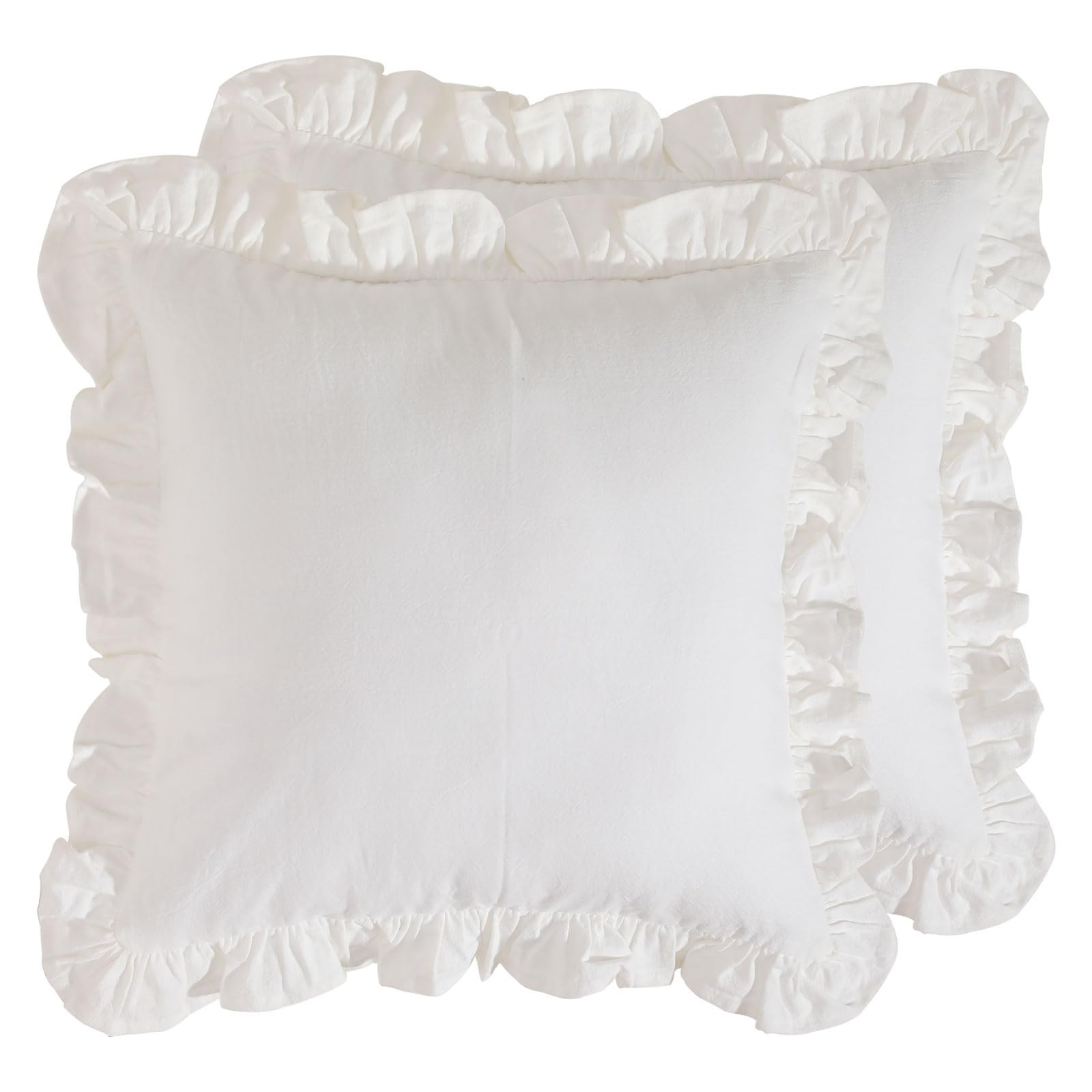 patdrea Shabby Chic White Decorative Throw Pillow Covers 22"x22" Set of 2,Farmhouse Linen Pillow ... | Amazon (US)