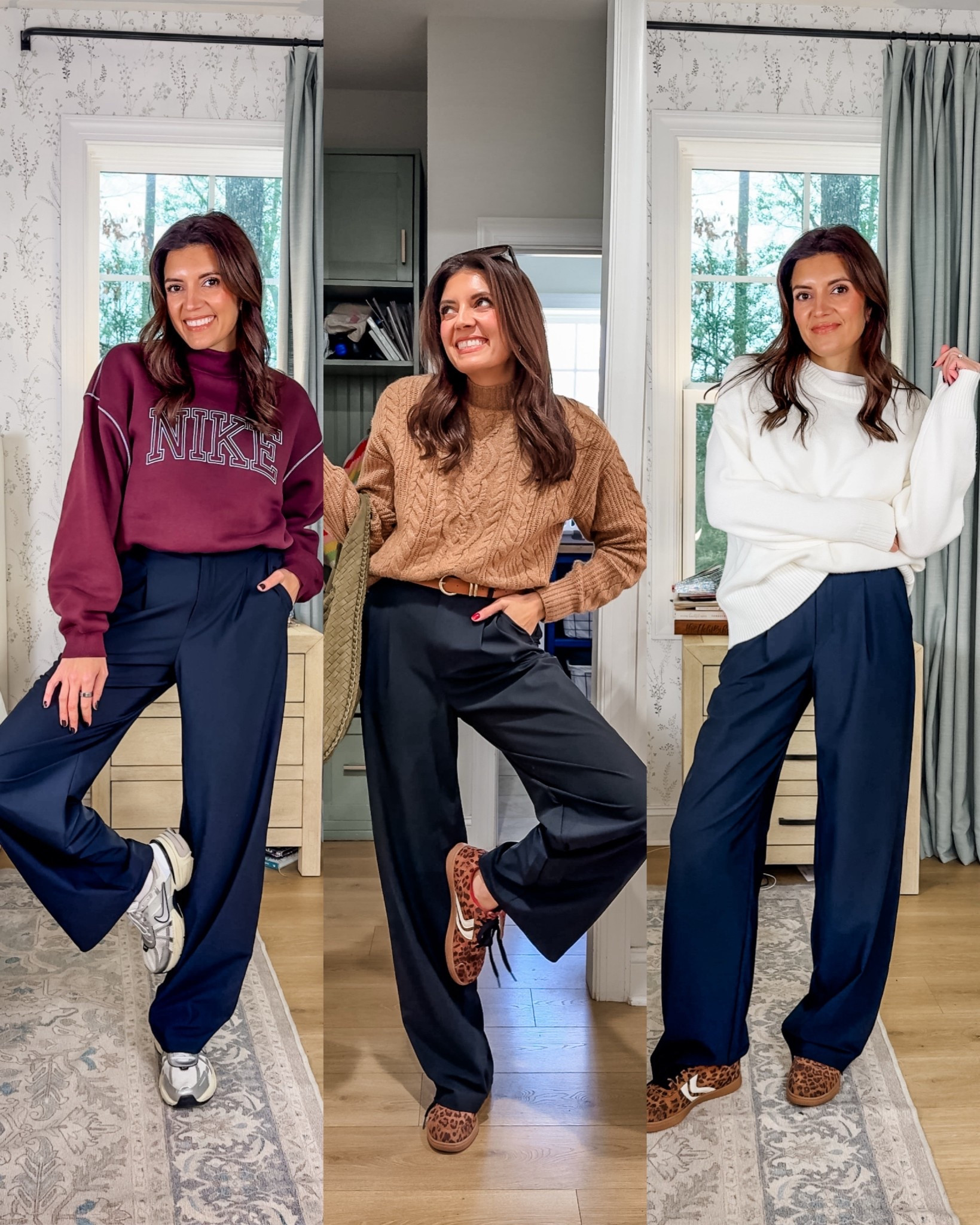 The most-loved pants from old navy: high rise trouser pants in an athletic fabric!! Currently 50% off! I wear a size small tall length. Three ways to wear trousers. I’m 5’7” 

#LTKOver40 #LTKSaleAlert #LTKFindsUnder50