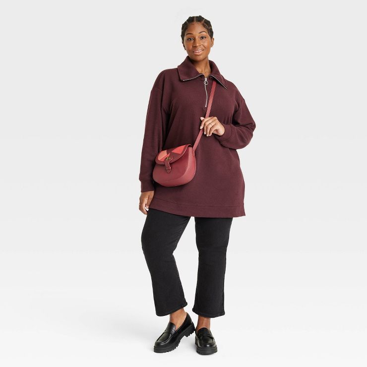 Women's Plus Size Ribbed Quarter Zip Tunic Sweatshirt - Ava & Viv™ | Target