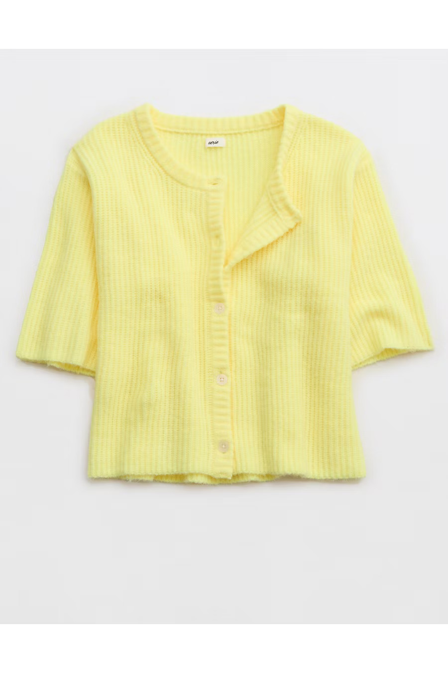Aerie Unreal Short Sleeve Cardigan Women's Cozy Yellow L | Aerie