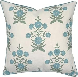 Amelia 20" x 20" Floral Throw Pillow Cover Blockprint 50 cm x 50 cm Grandmillennial Home Decor (2... | Amazon (US)