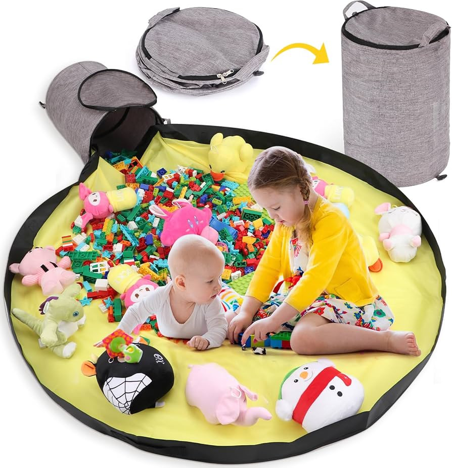Toy Storage Organizer for Playroom, 13"W x16.5"H Foldable Bin with Play Mat & Zipper - Large Capa... | Amazon (US)
