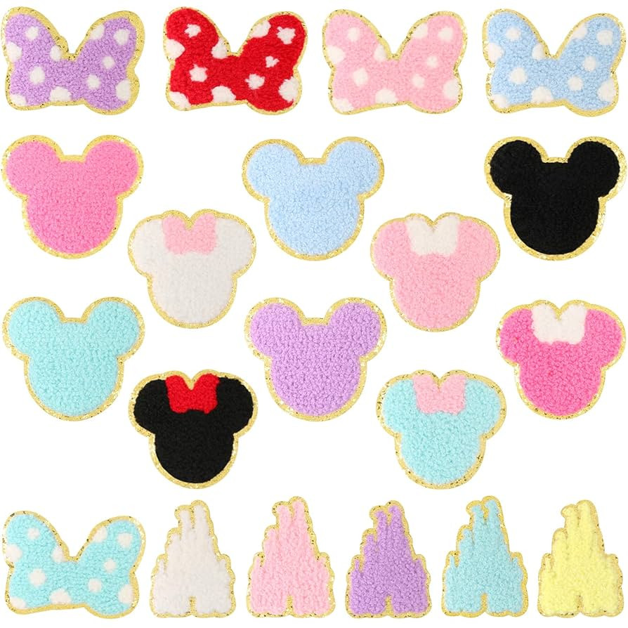 20 PCS Chenille Mouse Head Iron on Patches, CCOZN Colorful Chenille Castle Bowknot Mouse Embroide... | Amazon (US)