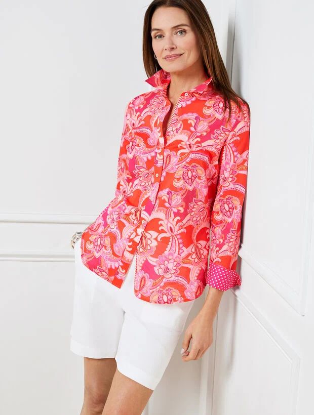 Cotton Button Front Shirt - Charming Floral | Talbots