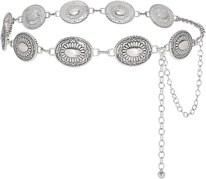 WERFORU Women Western Concho Metal Chain Belt Cowgirl Boho Waist Belt for Dress Jeans | Amazon (US)