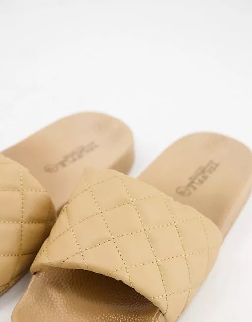 Truffle Collection quilted pool sliders in beige | ASOS | ASOS (Global)