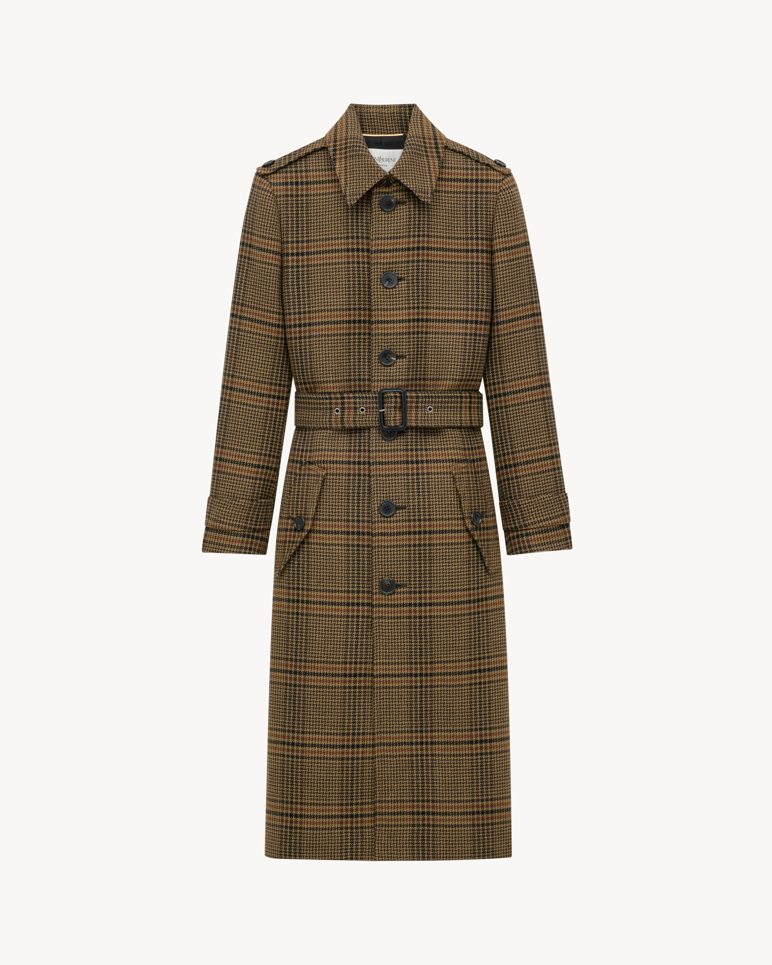 long coat in prince of wales wool | Saint Laurent Inc. (Global)