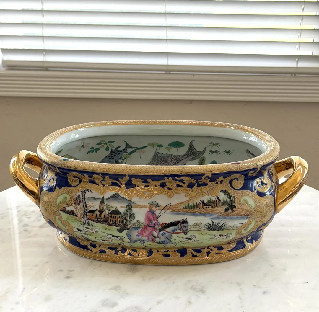 Vintage Asian oriental porcelain oval foot bath/planter | Etsy (US)