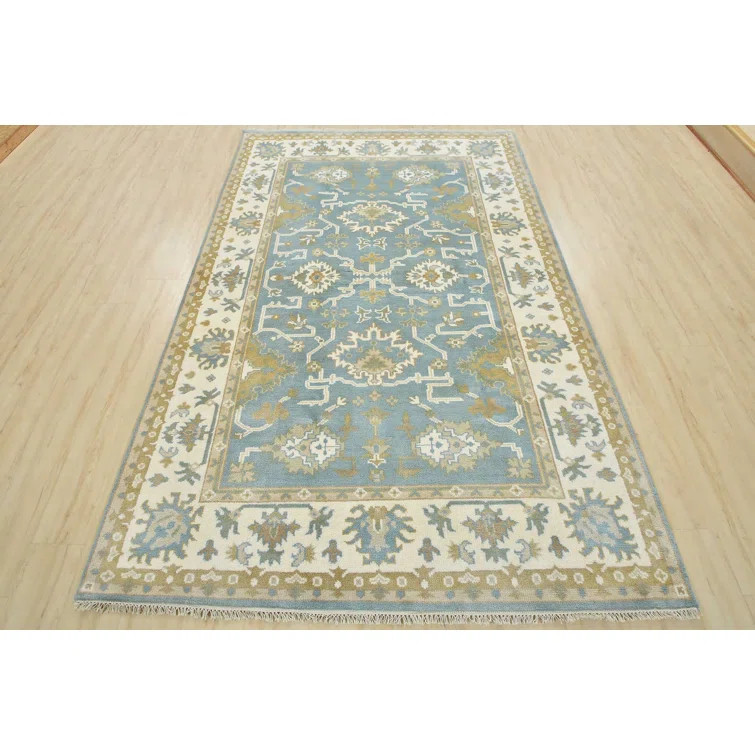 Nastaho Handmade Hand-Knotted Wool Blue Rug | Wayfair North America