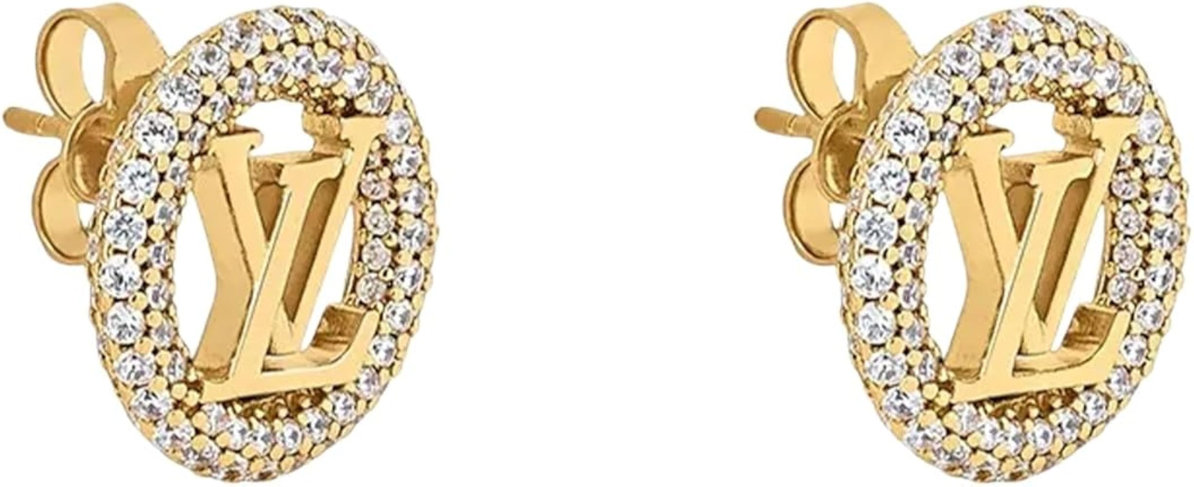 Gorgeous crystal-studded gold women's earrings, classic design, luxurious and fashionable jewelry... | Amazon (US)
