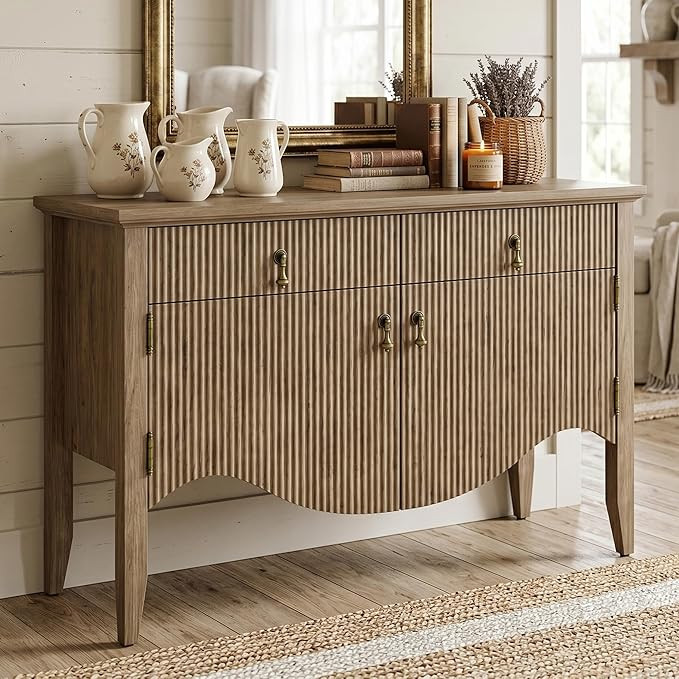 FUSUNBAO 40" Retro Buffet Cabinet with Storage, Fluted Sideboard Credenza with Drawer, Accent Bar... | Amazon (US)