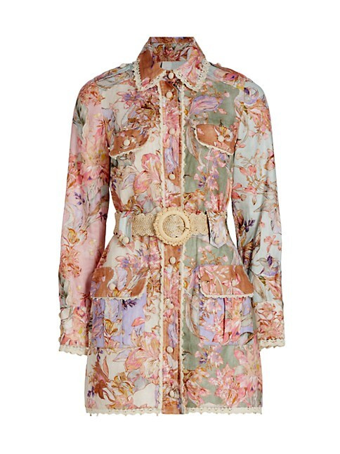 Cira Belted Floral Linen Shirtdress | Saks Fifth Avenue