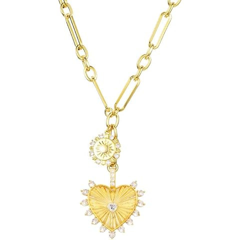 HETICA Chunky Gold-Plated Necklace for Women Heart Pendants Necklace Sun Flower Necklace Fashion ... | Amazon (US)