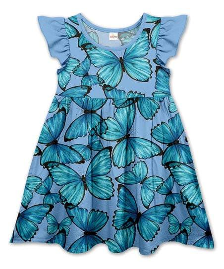 Penelope Plumm Blue Butterfly Angel-Sleeve Dress - Toddler & Girls | Zulily