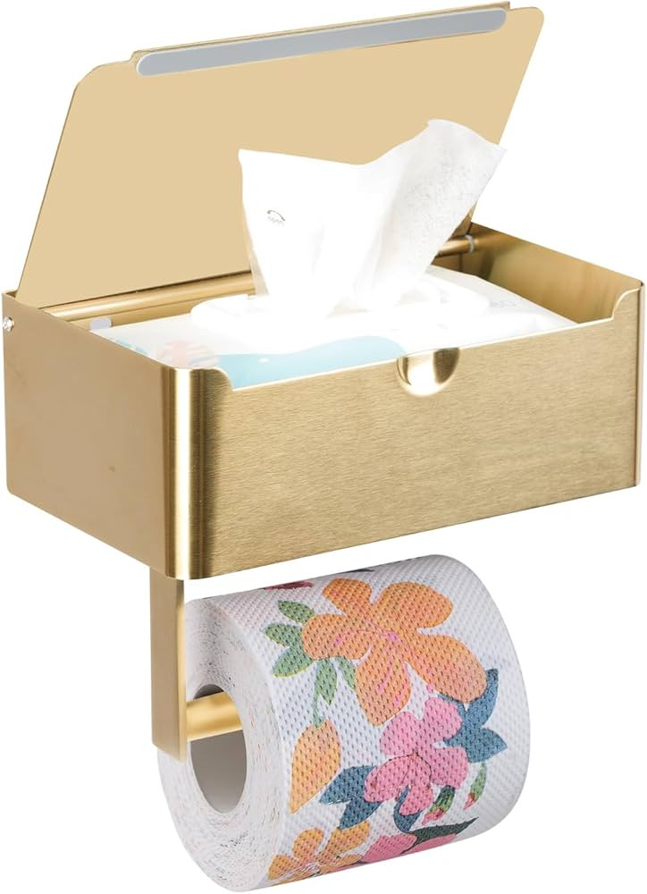VIJAY SENO Gold Toilet Paper and Wipes Holder Wall Mount(Drilling/Adhesive), Toilet Paper Holder ... | Amazon (US)
