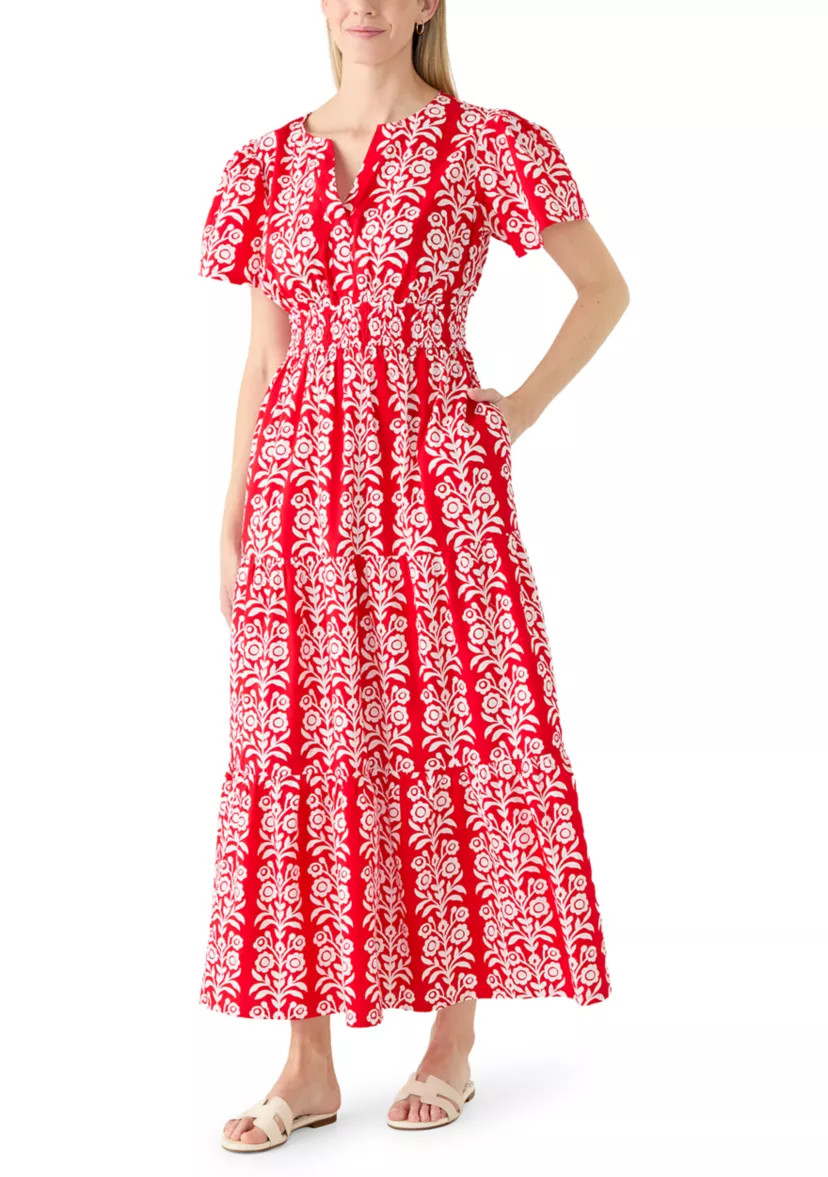 Women's Short Sleeve Waisted Midi Dress | Belk