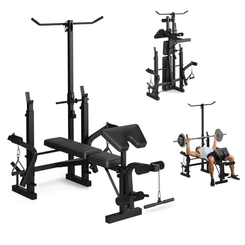 6-In-1 Foldable Weight Bench with Leg Extension & Preacher Curl, Adjustable Bench Press Station for Home Gym, 900LB Capacity, Compact Strength Training Bench for Dumbbell & Barbell Workouts | Amazon (US)