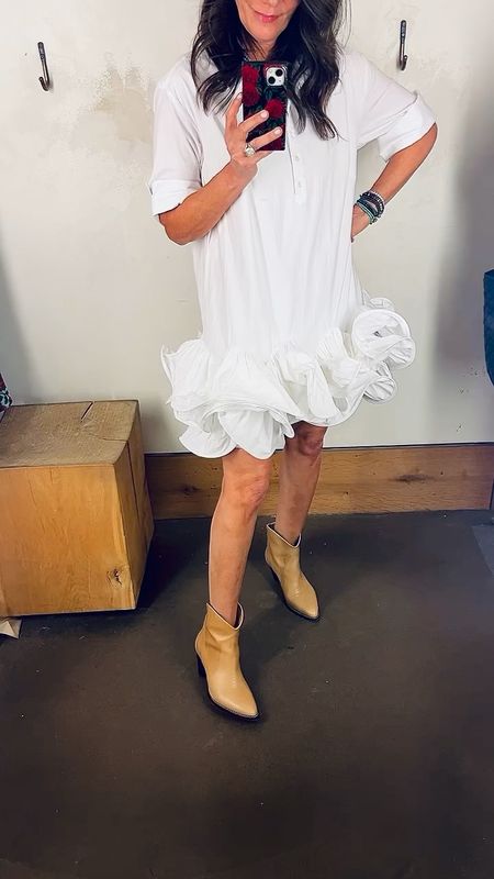 How cute is this cotton ruffle shirt dress? 
For referenceIm 5’5 and tried on the medium  for the length but could have worn small. 
Perfect for a spring party day or night. Price is right on this one!


#LTKover40 #LTKparties #LTKVideo